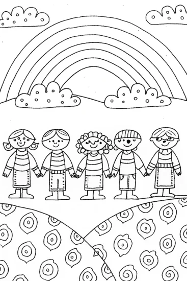 A coloring page of Rainbow High Adventure: Friends Under the Rainbow