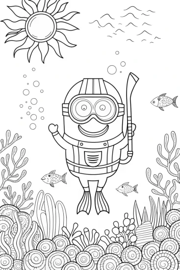 A coloring page of Minion’s Exciting Underwater Adventure