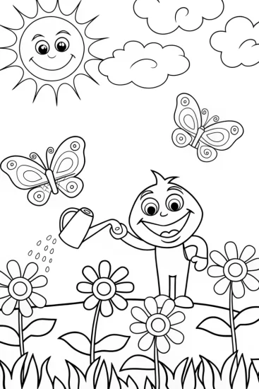A coloring page of Banban’s Colorful Garden Adventure