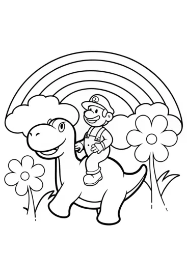 A coloring page of Luigi’s Dream Adventure with Yoshi!