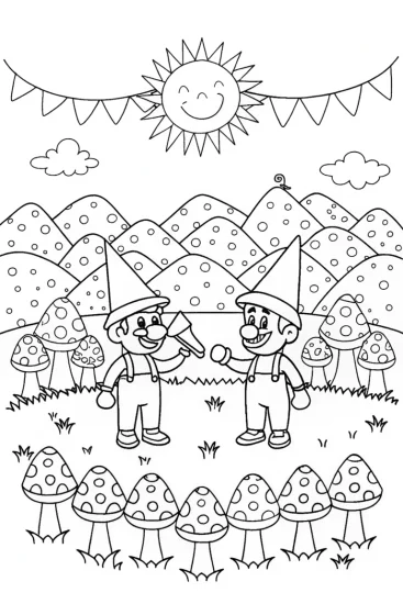 A coloring page of Mario and Luigi’s Fun Mushroom Celebration