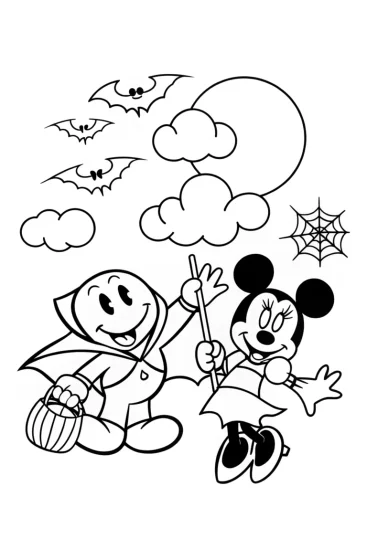 A coloring page of Mickey and Minnie’s Spooktacular Halloween Adventure!