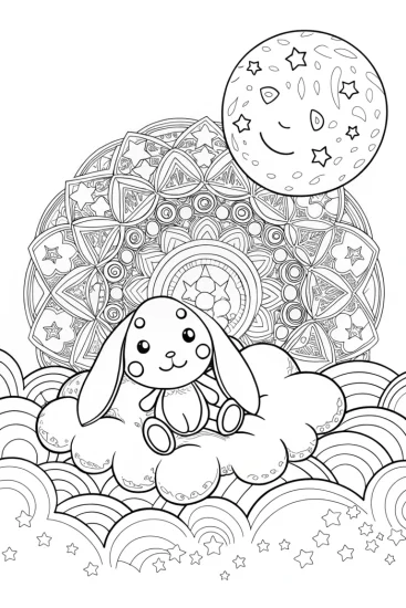 A coloring page of Cinnamoroll’s Dreamy Starry Night Coloring Page
