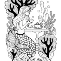 Mermaid’s Garden Tea Party Coloring Page