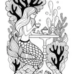 Mermaid’s Garden Tea Party Coloring Page