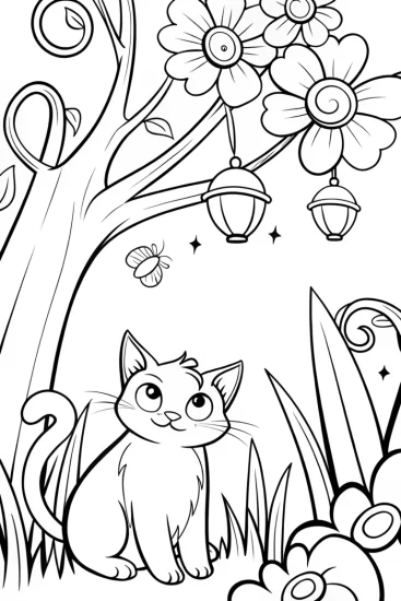 A coloring page of The Adventures of Whiskers in the Enchanted Garden