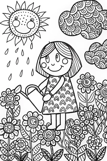 A coloring page of Gabby’s Colorful Garden Adventure