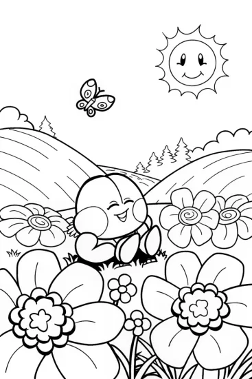 A coloring page of Kirby’s Joyful Day in the Cosmic Garden Adventure