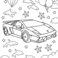 Lamborghini Love in the Sky Coloring Page
