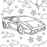 Lamborghini Love in the Sky Coloring Page