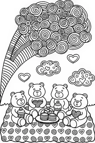A coloring page of Care Bears Picnic Fun in Dreamland
