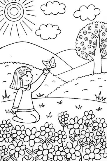 A coloring page of Jasmine’s Magical Moment in the Enchanted Garden