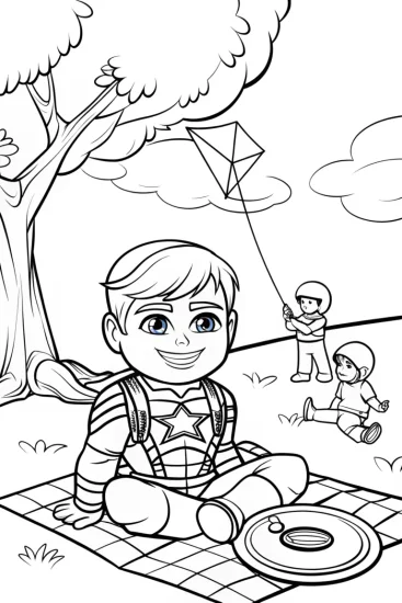 A coloring page of Captain America’s Fun Day in the Park
