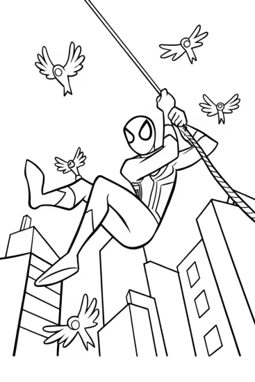 A coloring page of Miles in Midtown Mayhem: Swinging into Action!