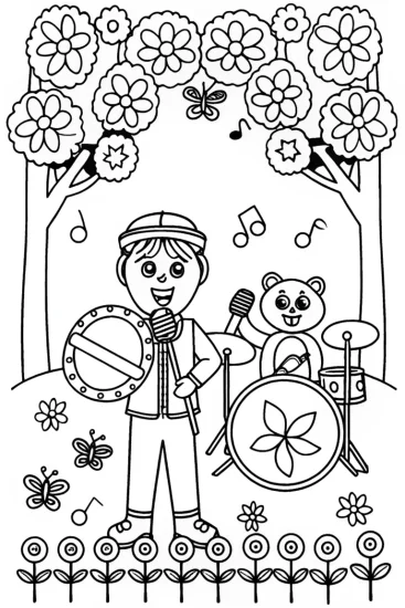 A coloring page of JJ’s Musical Garden Concert