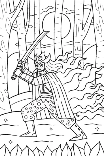 A coloring page of Dance of the Flame Hashira: Embrace the Fire’s Fury