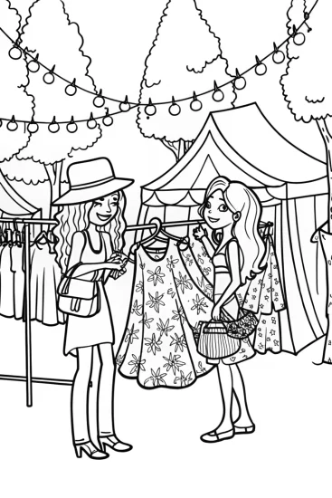 A coloring page of Bratz Fashion Fair: Style and Fun with Yasmin and Cloe!
