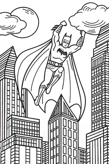 A coloring page of Batman’s Rooftop Escape Adventure