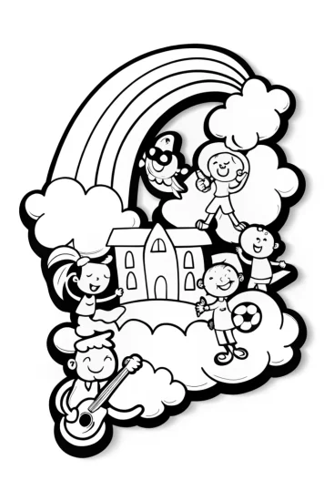 A coloring page of Rainbow High Adventure: Fun with Friends in the Clouds