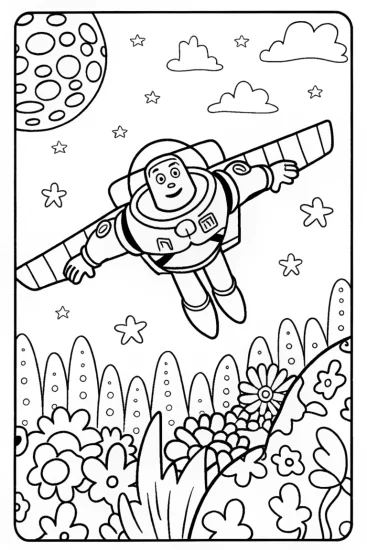 A coloring page of Buzz Lightyear’s Cosmic Flight Coloring Adventure