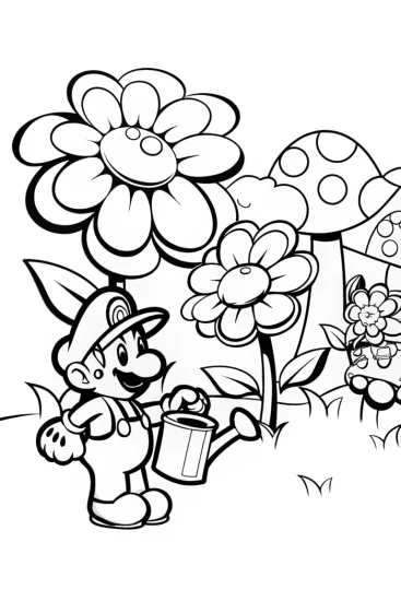 A coloring page of Mario’s Flower Garden Adventure
