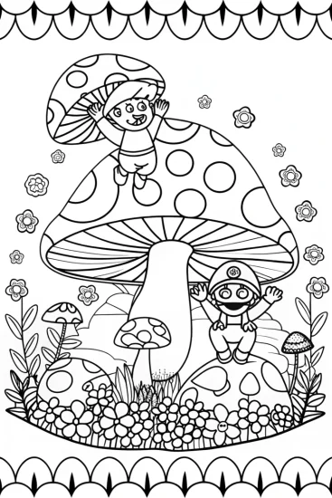 A coloring page of Mario and Luigi’s Fun Mushroom Garden Adventure