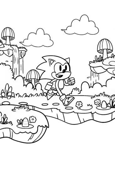 A coloring page of Sonic’s Adventure on a Magical Floating Island