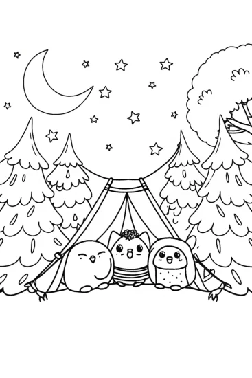 A coloring page of Squishmallow Sweet Dreams Campout Adventure