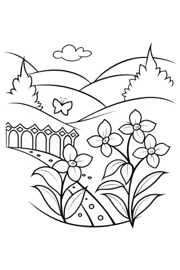 A coloring page of Jasmine’s Enchanted Garden Adventure