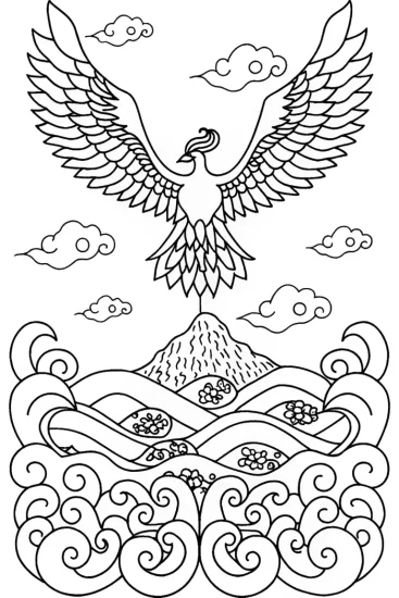 A coloring page of Guardians of the Elements: The Sky Phoenix Rises