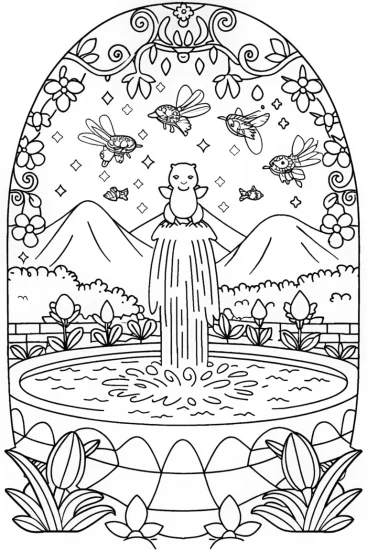 A coloring page of Charmander’s Enchanted Waterfall Adventure Coloring Page