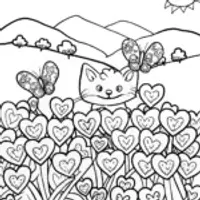 Whimsical Heart Garden with Fluffy the Cat
