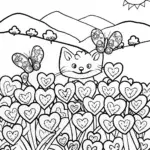 Whimsical Heart Garden with Fluffy the Cat