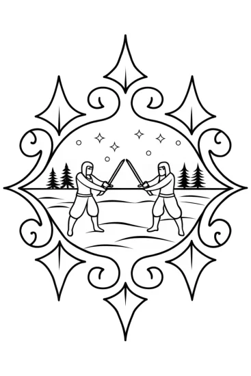 A coloring page of Demon Slayer: Duel at the Moonlit Lake Adventure