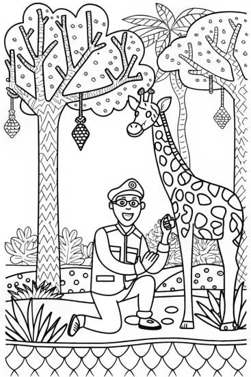 A coloring page of Blippi’s Fun Day at the Zoo with a Friendly Giraffe