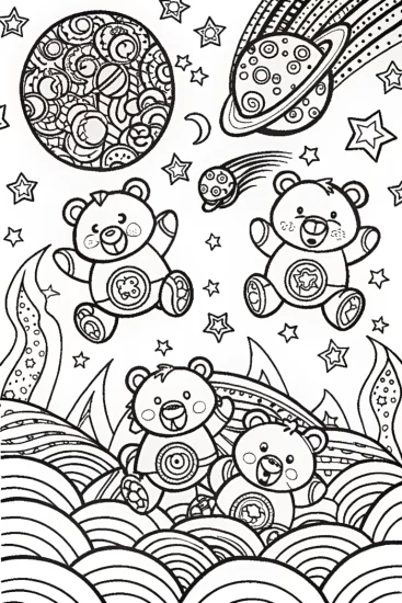 A coloring page of Care Bears’ Starry Night Adventure Coloring Fun