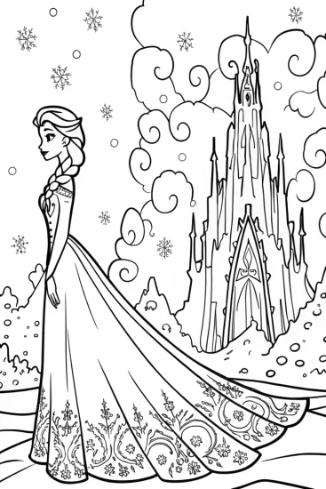 A coloring page of Elsa’s Magical Winter Wonderland Coloring Page