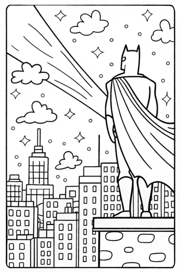 A coloring page of Gotham Nights: Batman and the Bat-Signal Adventure