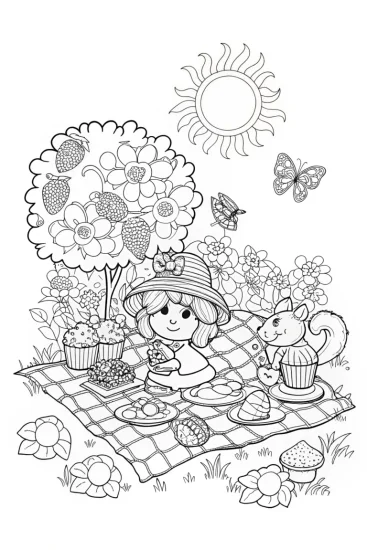 A coloring page of Strawberry Shortcake’s Berry Garden Quest