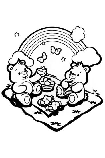 A coloring page of Care Bears’ Fun Picnic Party Adventure