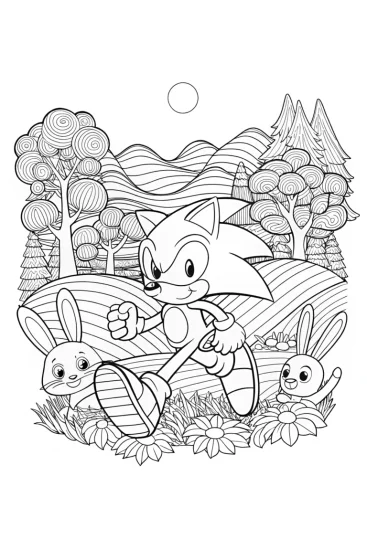 A coloring page of Sonic’s Speedy Adventure in the Enchanted Forest