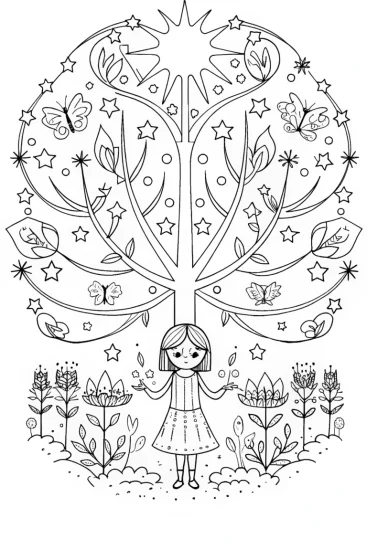 A coloring page of Mirabel’s Enchanted Garden of Colors