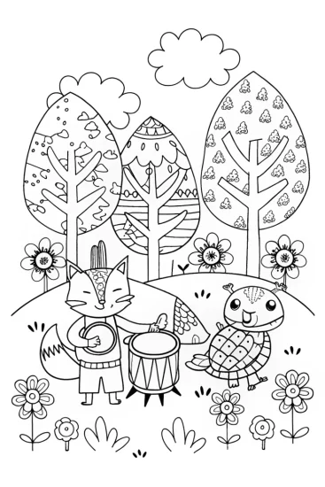 A coloring page of Rainbow Friends: Fox and Turtle’s Musical Adventure