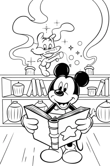 A coloring page of Mickey’s Magical Sorcerer’s Workshop Adventure