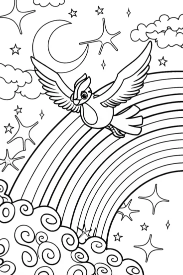 A coloring page of Guardians of the Celestial Realm: Rainbow Bird Adventure