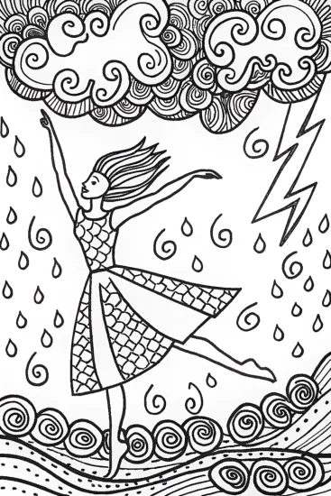 A coloring page of Lightning Dancer in a Stormy Dance