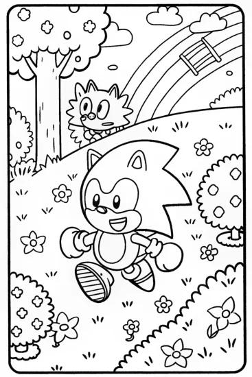 A coloring page of Sonic’s Fun Day Out in the Colorful Park