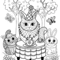 Whimsical Cat Tea Party with Fluffy and Friends