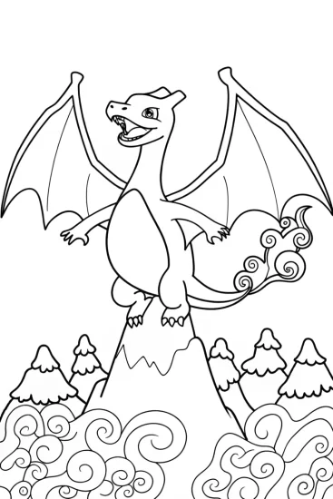 A coloring page of Charizard’s Majestic Dragon Dance Adventure