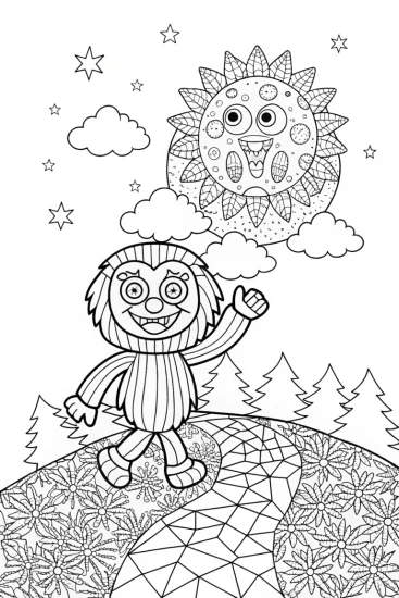 A coloring page of Huggy Wuggy’s Starry Night Adventure Coloring Page